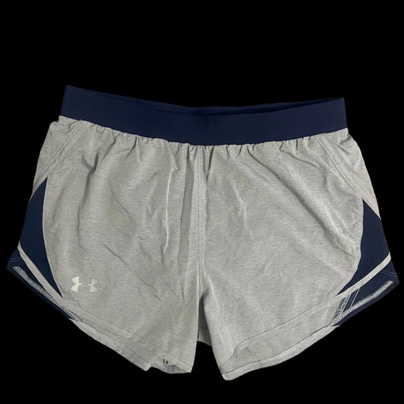 Womens Under Armour Silver and Navy Blue Loose Lined Running Shorts Size Sm NWT - Picture 1 of 7